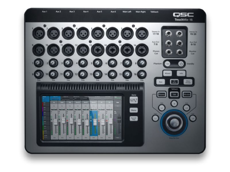 Frontal view of QSC's 22 channel compact digital mixer