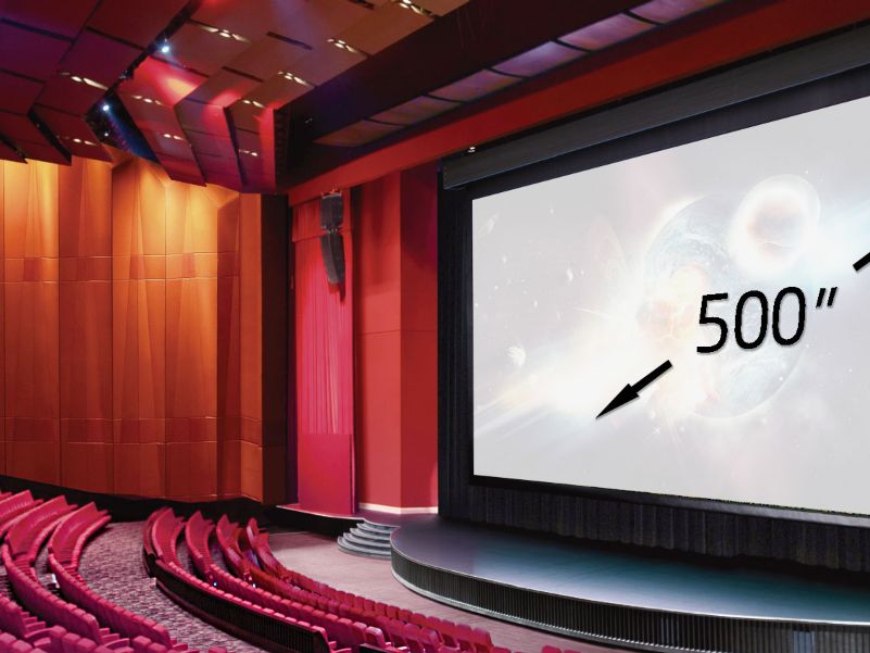 Side view of a large 500'' screen in a cinema / movie theatre