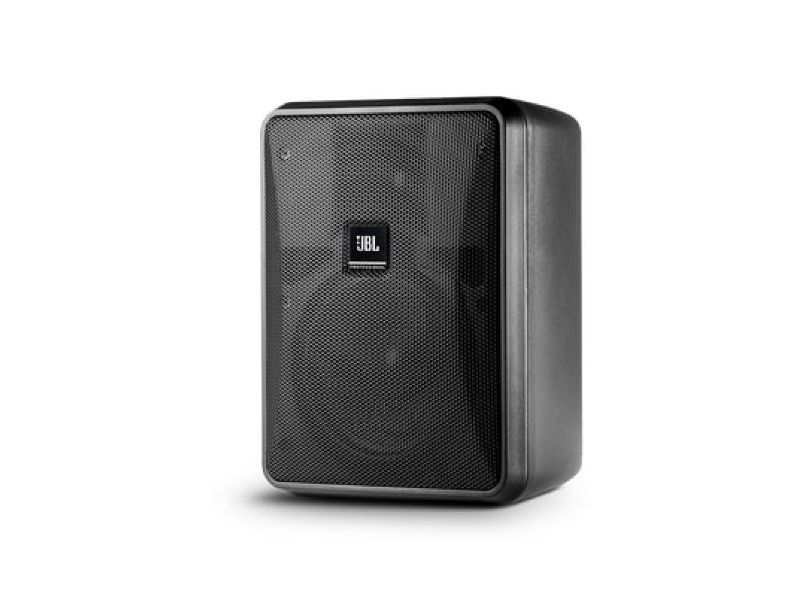 Frontal view of black professional JBL speaker