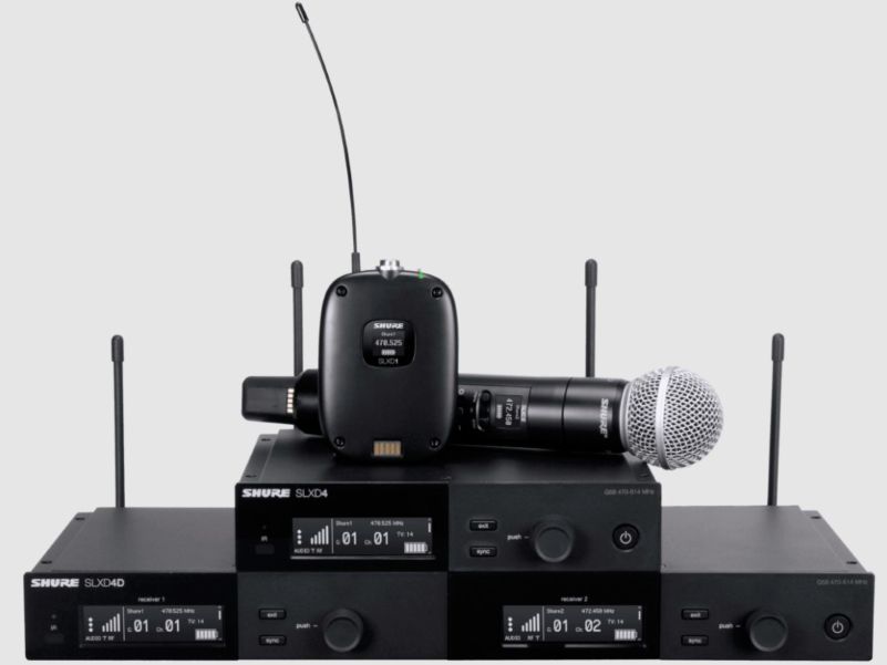 Frontal view of SLXD components including microphone