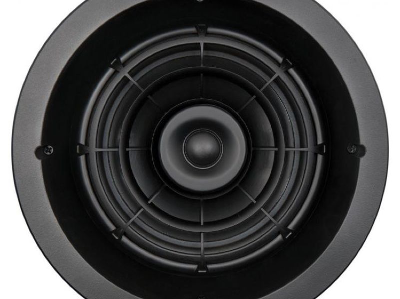 Black in-ceiling speaker by SpeakerCraft Profile AIM8 One, part of a set of speakers