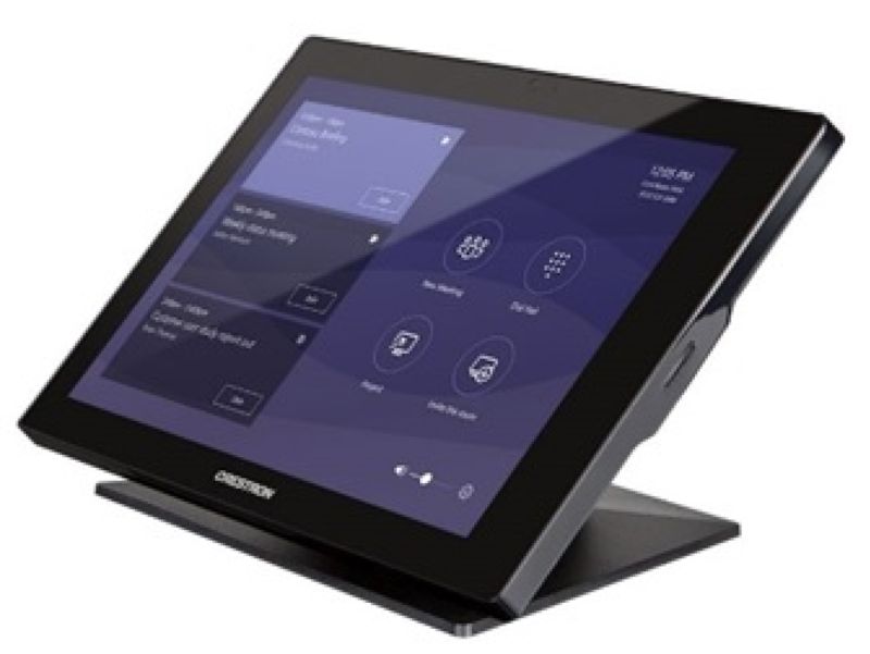 Touch screen showing home screen of the Crestron Flex UC-C160-T system for use with Microsoft Teams software