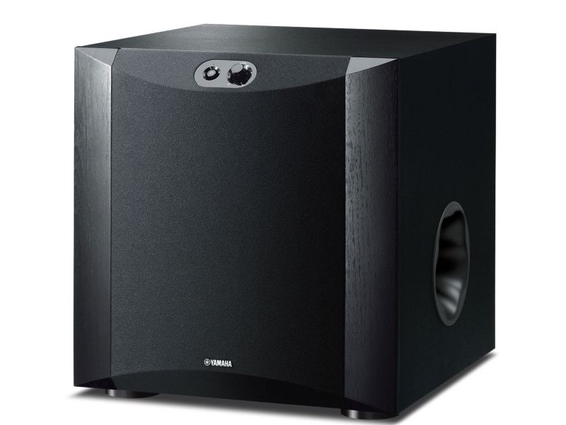 Black Yamaha subwoofer, frontal view